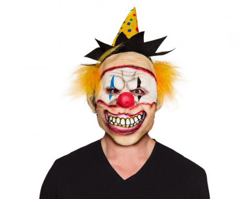 Maska lateksowa Freaky Clown, z włosami i kapeluszem Maska lateksowa Freaky Clown, z włosami i kapeluszem