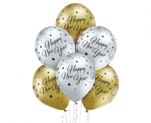 D11 Glossy Happy New Year 1C5S baloni, 6 gab.
