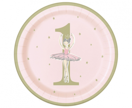 Paper plates Ballerina, rose-gold, 1st Birthday, 23 cm, 8 pcs (plastic-free)