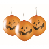 Balloons Premium, Halloween Pumpkin, ball shape with rubber band, 3 pieces