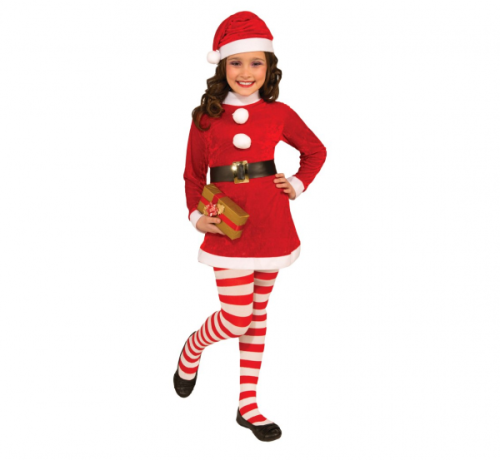 Santa Girl Role-Play set (hat, dress, belt, stockings), size 7-9 years