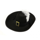 Hat of the Musketeer with a white feather, one size