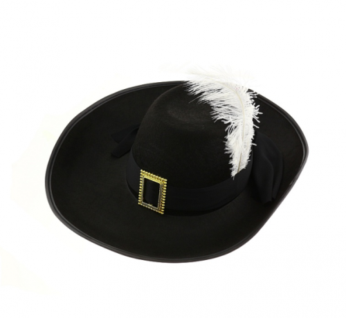 Hat of the Musketeer with a white feather, one size