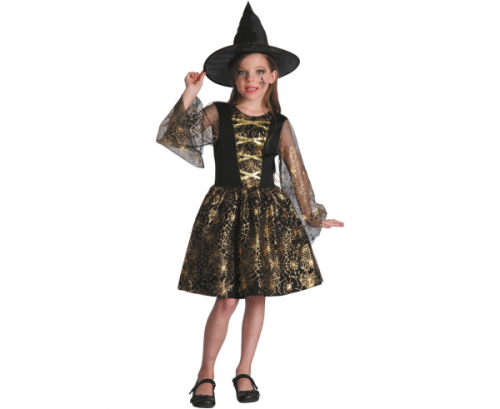 Costume for children Black-Gold Witch (dress, hat), size 110/120