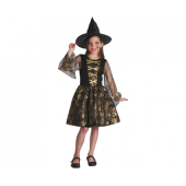 Costume for children Black-Gold Witch (dress, hat), size 120/130