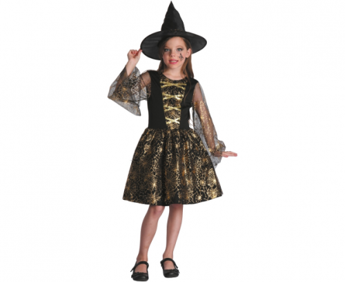 Costume for children Black-Gold Witch (dress, hat), size 120/130