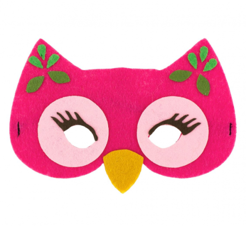Felt mask Pink Owl, size 17 x 12 cm
