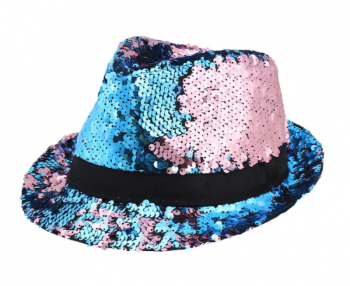 Sequins hat changing colour, turquoise-pink