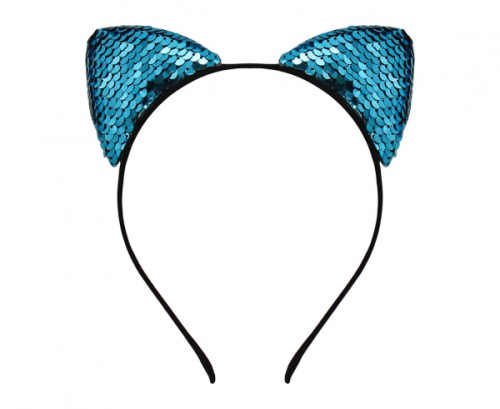 Headband Cat with sequins, blue