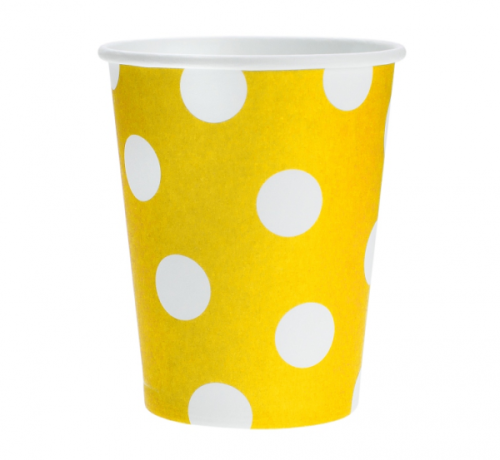 Paper Cups Polka Dots, yellow, 270 ml / 6 pcs