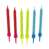 Glitter birthday candles, 12/12, 3 colours, 6,3 cm