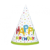 Paper party hats Happy Birthday, 8 pcs