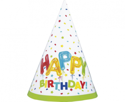 Paper party hats Happy Birthday, 8 pcs