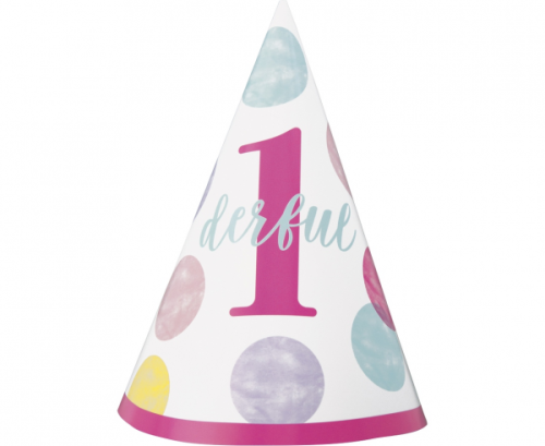 Party hat First Birthday, pink dots