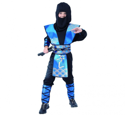 Blue Ninja role-play set (hood, shirt, hand, leg and body covers), size 130/140