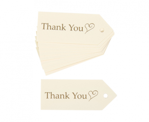 Elegant tag Contemporary Heart - Thank you, ivory-gold, 10 pcs