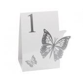 Table numbers Elegant Butterfly, white-silver, 12 pcs