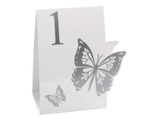 Table numbers Elegant Butterfly, white-silver, 12 pcs