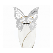 Butterfly cards wine glass decoration, white, 10 pcs