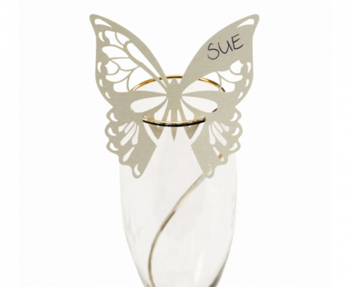 Place card for glass Elegant Butterfly, ivory, 10 pcs