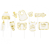Photo Booth props Hello Baby, gold, 10 pcs