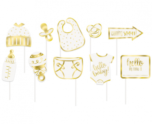 Photo Booth props Hello Baby, gold, 10 pcs