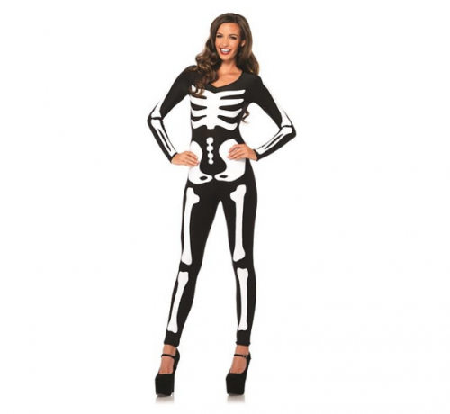 Spandex skeleton catsuit, size L