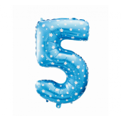 Воздушный шар из фольги цифра "5", синий со звездами, 26 "