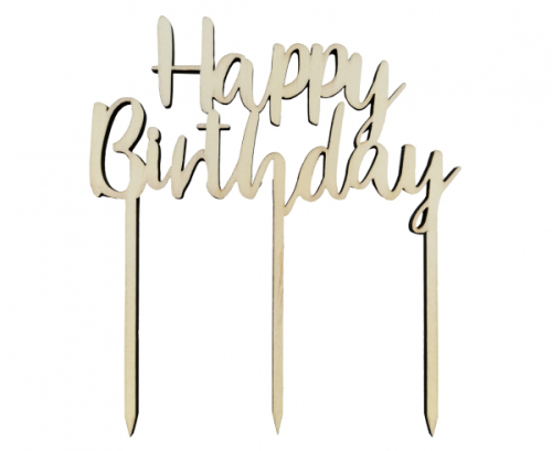 Wooden cake decoration Happy Birthday, 13 x 14 cm Wooden cake decoration Happy Birthday, 13 x 14 cm