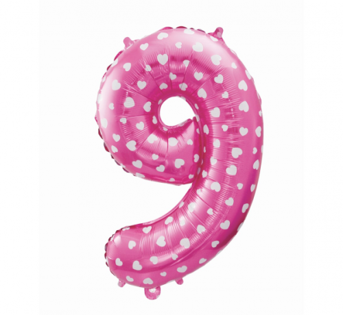Folijas balona cipars &quot;9&quot;, rozā ar sirsniņām, 26&quot;