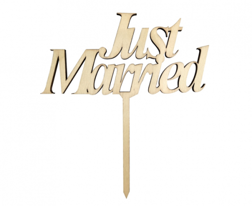 Wooden cake decoration Just Married, 13 x 14 cm