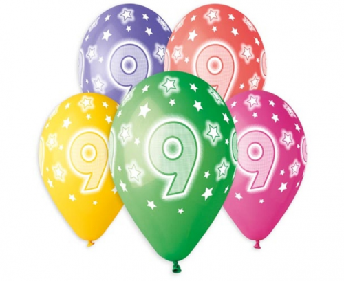 Balloons with overprint 9, assorted, 13