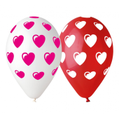 Balloon Premium Hearts, red and white, 12