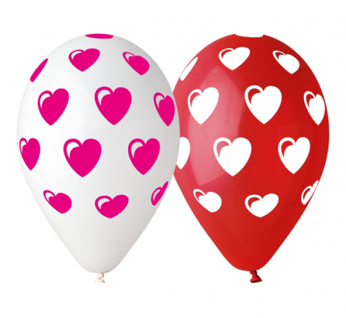 Balloon Premium Hearts, red and white, 12 Balloon Premium Hearts, red and white, 12