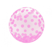 Kristāla balons, rozā punktiņi, 18&quot;