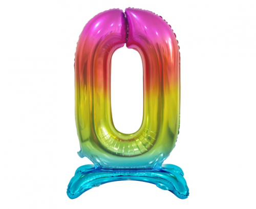 B&amp;C stāvošs folijas balons Cipars 0, varavīksnes krāsa, 74 cm