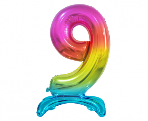 B&amp;C stāvošs folijas balons Digit 9, varavīksnes krāsa, 74 cm