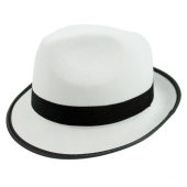 Gangster Hat, white with black trimming, one size