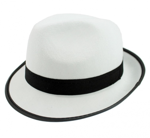 Gangster Hat, white with black trimming, one size
