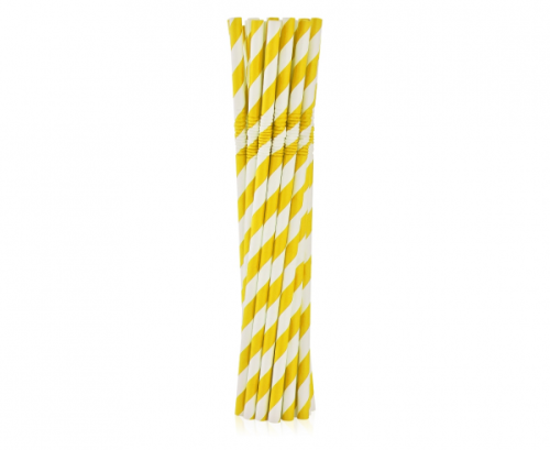 Гибкие бумажные соломинки для питья, желтые полоски, 6x200 мм / 12 шт.
