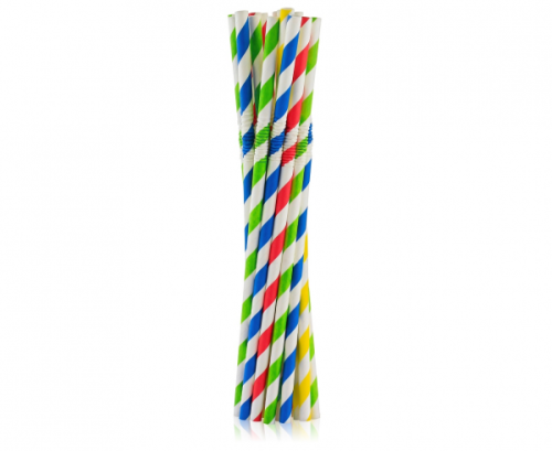 Гибкие бумажные соломинки для питья в полоску, микс цветов, 6x200 мм / 100 шт.