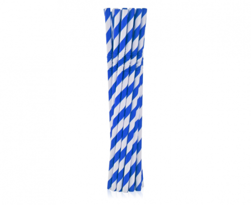 Гибкие бумажные трубочки для питья, синие полосы, 6x200 мм / 12 шт.