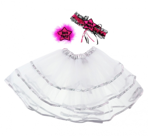 Комплект Девичник, белая юбка (юбка, подвязка, брошь)