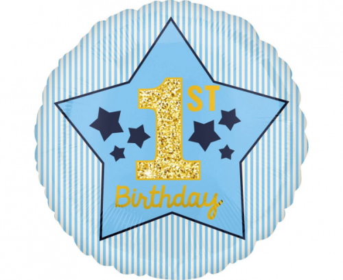 Folija balons 18" CIR - 1 st Birthday, zils