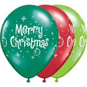 Balloon QL 11 inches Merry Christmas, pastel mix 3 colours / 25 pcs.