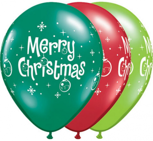 Balloon QL 11 inches Merry Christmas, pastel mix 3 colours / 25 pcs.