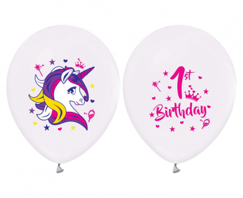 1. dzimšanas dienas baloni (vienradži), 12&quot; / 5 gab.