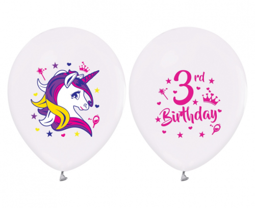 3. dzimšanas dienas baloni (vienradži), 12&quot; / 5 gab.