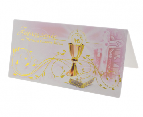 1st communion invitations, pink, 10 pcs.