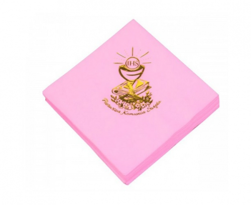 1st Communion napkins, light pink with printing, 33 x 33 cm, 20 pcs.